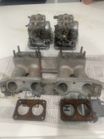 Very Rare Combo - Alquati (Cremona) Maniford + Pair of Rebuilt Weber 40 DCNF 12 Carburetors