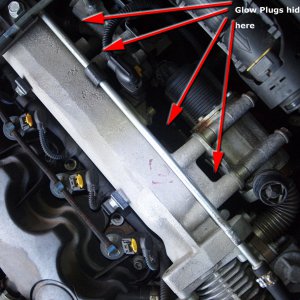 Grande Punto 1.9 MJet - Glow Plugs - Location in Engine Bay (Above)