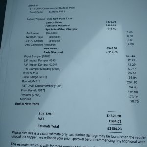 Front damage and repair cost
