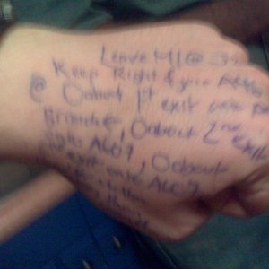 Dai's directions on the back of his hand......