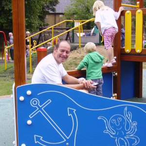 Mick_Street_and_nippers_in_playground_at_Kearsney_Abbey
